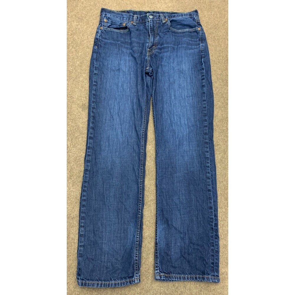 Levis 514 Jeans Mens 34x32 Straight Fit Mid Rise Whiskered Medium Wash Denim